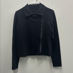 Ann Taylor Midnight Black Asymmetrical Knit Moto Blazer